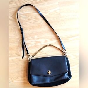 TORY BURCH Kira Mixed-Material Crossbody Double Strap Shoulder Bag  Black